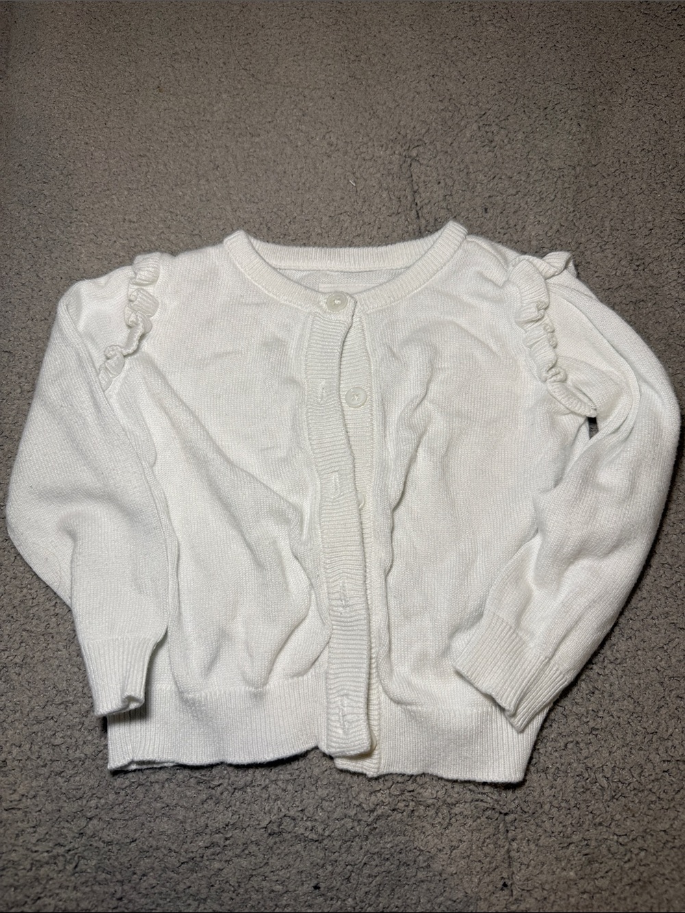 White Ruffle Shoulder Cardigan Sweater - Babies